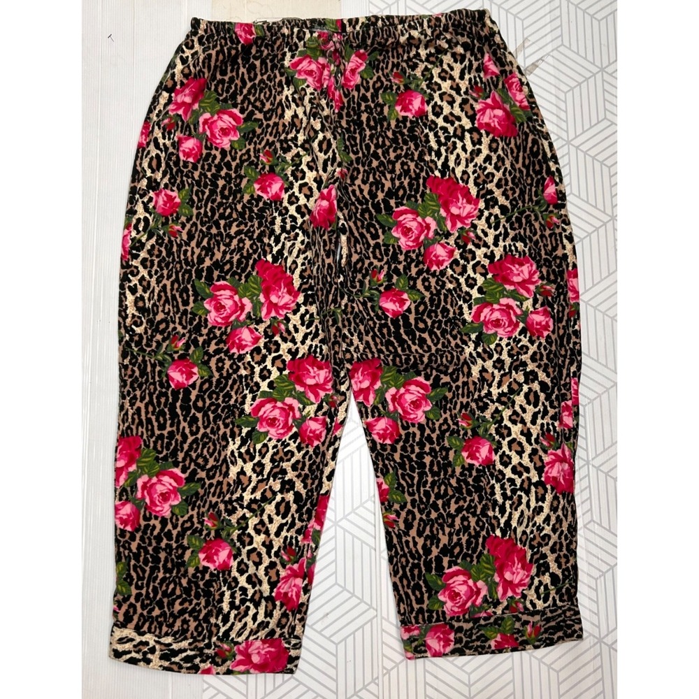 Nick & Nora Plus Size 3XL Pant Shirt Rose & Cheetah Print Pajama Flannel i - Picture 6 of 14